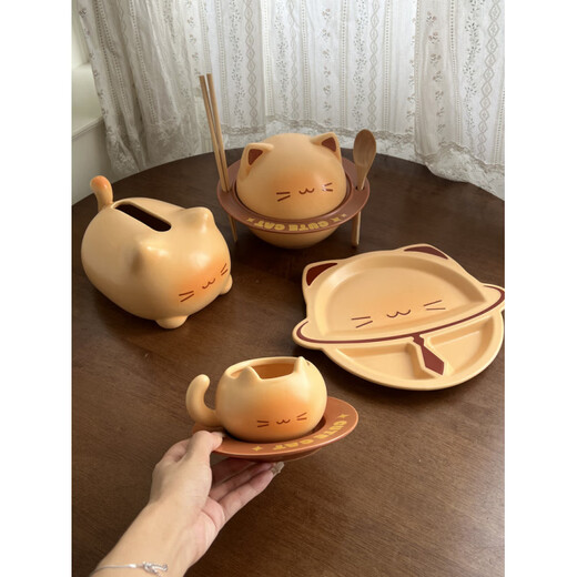 Aoyanlai cute kitten instant noodle bowl coffee cup and saucer ceramic tableware set for student dormitory moving birthday gift cat instant noodle bowl_come with chopsticks and spoon