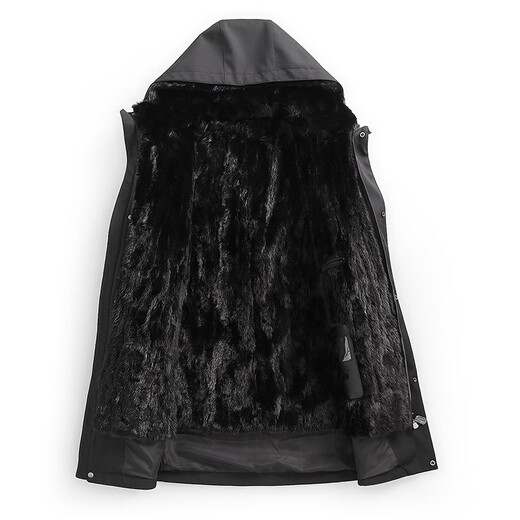 CHEVALPES международная брендовая парка первой линии, мужская зимняя новая куртка на подкладке из норкового меха средней длины с капюшоном, черная (без мехового воротника), большая норковая подкладка с рукавами из кроличьего меха 3XL 185