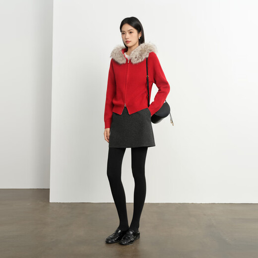 Eveli (eifini) Eveli fashionable detachable fur collar hooded knitted cardigan for women 2026 spring to continue the warmth and versatile sweater for women red M 105-115Jin Jin is equal to 0.5 kg
