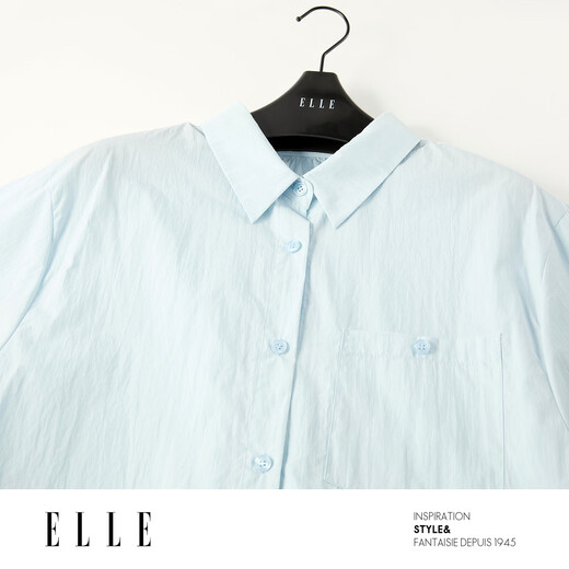 ELLE blue high-end loose long-sleeved shirt for women 2026 spring new lapel commuter style fashionable shirt blue S