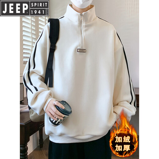 JEEP half-zip stand-up collar sweatshirt men's velvet thickened youth autumn and winter new men's bottoming shirt men's fashion R685 apricot (single sweatshirt) velvet thickened 2XL 130-145Jin Jin is equal to about 0.5 kg