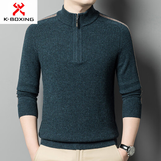 KBXNG Jinba Business Men's Autumn and Winter New Pullover Slim Sweater Men's 450g Wool Sweater Round Neck Guaranteed Business Men's Clothing Night Blue S 165