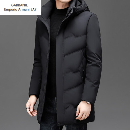 Emporio Armani EA7 Armani solid color mid-length hooded down jacket for men 2026 winter new fashion white duck down warm casual plus blue 2XL