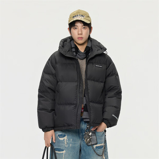 GOLFCROSS90 white duck down simple letter printed loose warm hooded down jacket jacket for men and women, black XL