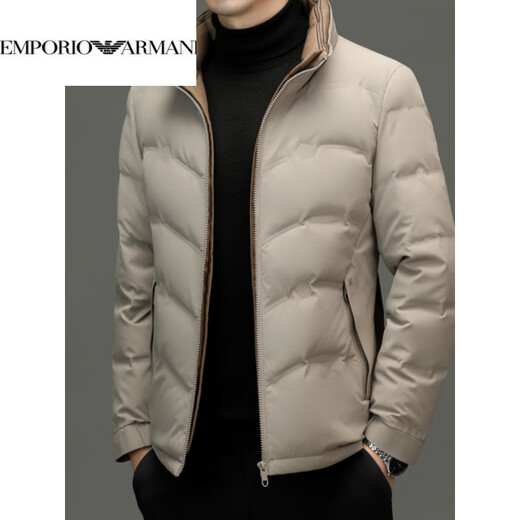 EMPORIO ARMANI Armani Winter Casual Lightweight Down Jacket Men's Stand Collar Thickened Warm Jacket Trendy Korean Men's Duck Down Khaki L 175 Suitable for 116-135 Jin Jin equals 0.5 kg