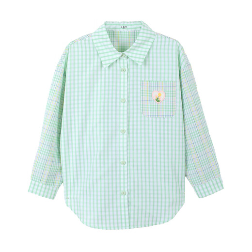 Xiaoyinman children's clothing girls plaid shirt love mark 26 spring fashion lapel top for older children and girls green plaid 160