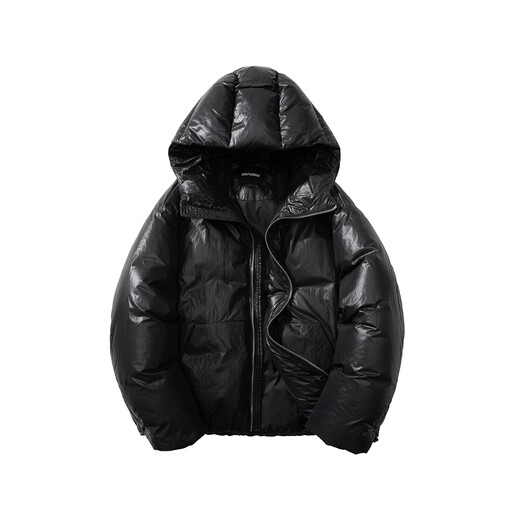 GOLFCROSS 90 velvet pleated glossy letter print strappy thickened hooded down jacket for men and women, black XL