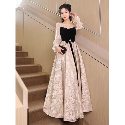 Summer evening dress for women, high-end light luxury, dignified and decent, black banquet temperament, socialite's birthday and adult ceremony costume, black XS recommended 75-85Jin Jin is equal to 0.5kg