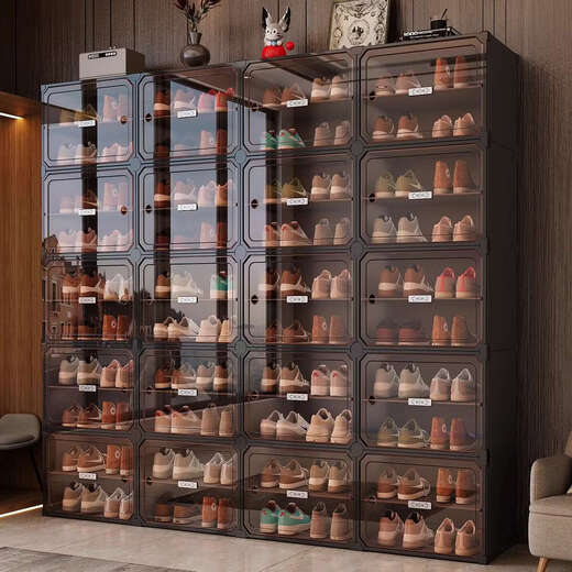 Yusenyi shoe cabinet storage cabinet home door shoe storage integrated wall shoe rack transparent shoe box storage box light luxury tea transparent door large capacity 2 rows 10 layers of gray (approximately 40 pairs of shoes)