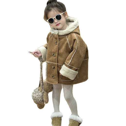Disney children's fleece coat winter style for boys and girls baby suede thickened fur all-in-one coat little girl winter coat khaki 90 cm