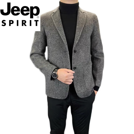 JEEP SPIRIT New Business Casual Suit Jacket Men's Autumn and Winter New Trendy Fashion Versatile British Suit Collar Jacket Gray XL