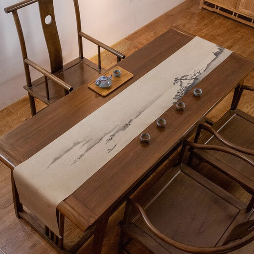 MPPMCK new Chinese style thickened long tea towel new Chinese style table flag waterproof mat ink landscape painting Zen tea table mat cloth Xishan Qingyuan map waterproof tea flag 32*120cm (applicable to desktop 0.5m-0.8m)