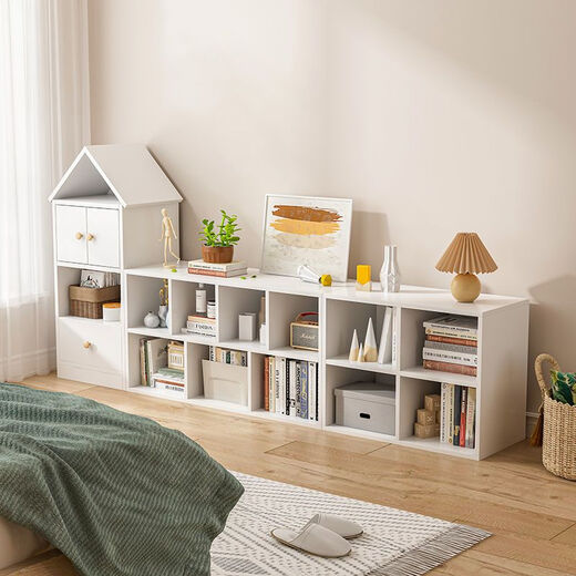 Fantasy children's bookshelf floor-standing locker classroom student storage locker bedside wall combination lattice cabinet low bookcase imitation solid wood color bedside single style 40x24x123CM