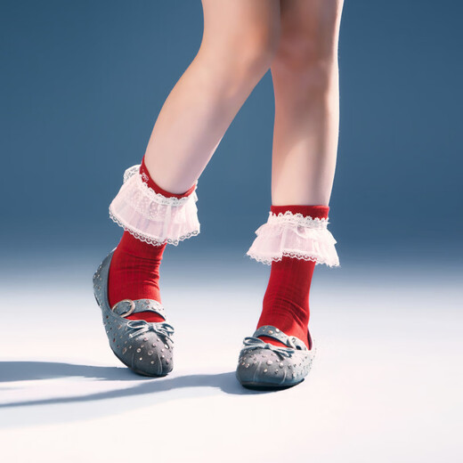 CHUU Lace Mid-calf Socks Women's 2026 Spring New Angora Red Letter Embroidered Knitted Socks Retro Red