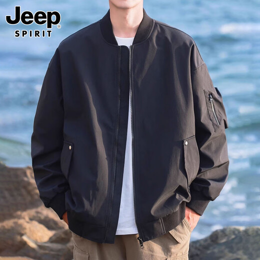 JEEP SPIRIT Jeep American Flight Jacket Men's Spring Trendy Loose Casual Workwear Jacket Men's Black M