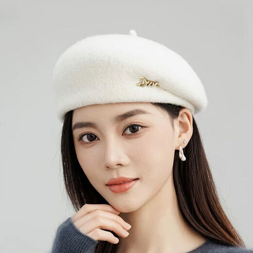 Yusenyi beret women's hat women's fashionable style wool blended white and temperament autumn and winter style beret for women Mao Bei big red one size 55-58