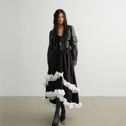 RAINNAN STUDIOS new season's new retro green cool motorcycle girl color rubbing process PU jacket green S