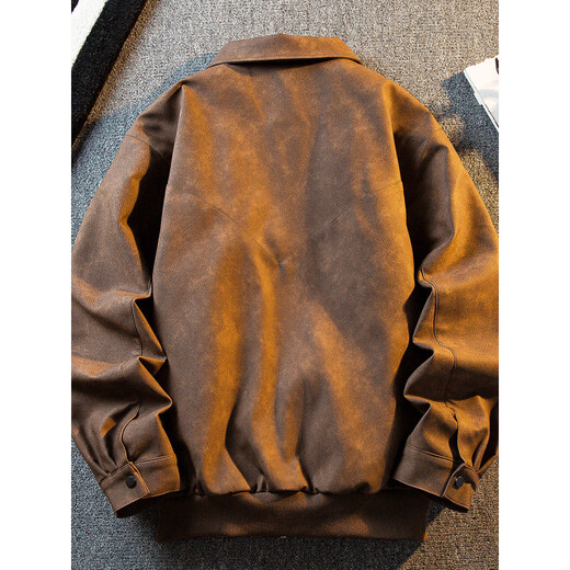 Playboy American Retro Distressed Stand Collar Harrington Jacket Cotton Jacket Men's Winter Warm Thickened Leather Jacket Brown Quilted Warm M (110-130Jin Jin equals 0.5kg)