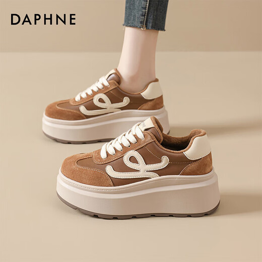 DAPHNE Daphne thick-soled plus velvet sneakers for women winter new retro all-match heightening sports and leisure platform shoes for women camel plus velvet heel height 6.5cm 38 (240mm) standard size