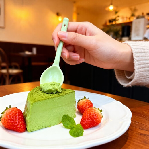 Baxi (BAXI) cute ceramic long-handled dessert spoon, underglaze color, hand-painted baby spoon, teaspoon coffee stirring spoon, good-looking mint macaron