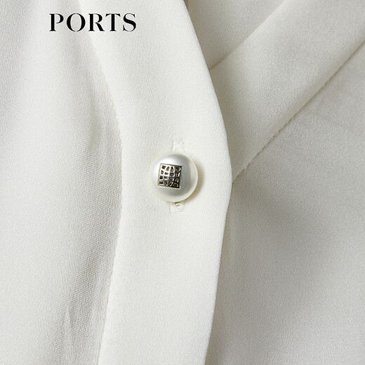 PORTS Women's 2026 Spring and Summer New Simple Milk White Ribbon Style Silk Shirt Milk White XS (2)