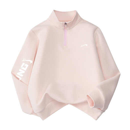 Guirenniao children's clothing plus velvet red sweatshirt 2026 New Year's model for boys and girls, stand-up collar long-sleeved tops, medium and large children's winter clothing, pink tops - white label (plus velvet) 150