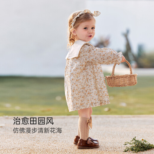 Babylove baby girl dress spring and autumn pure cotton infant and young children going out with a western style sweet floral skirt flower gardenia mange