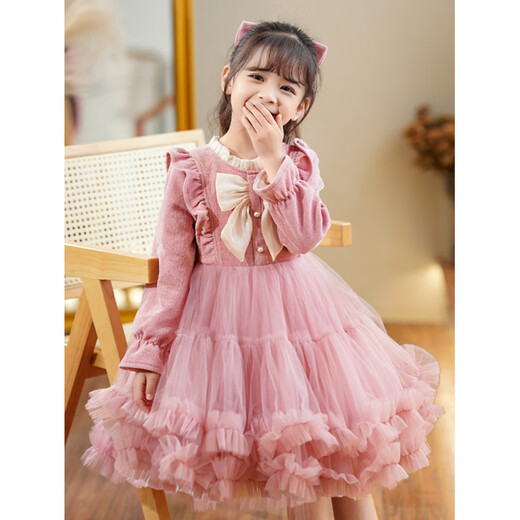 HAL.DUCK Girls' New Year's Clothes Fashionable Autumn and Winter Skirts Children's Dresses Winter Clothes Little Girls New Year's Winter Princess Dresses 2586 Red Free Tiara 110 cm