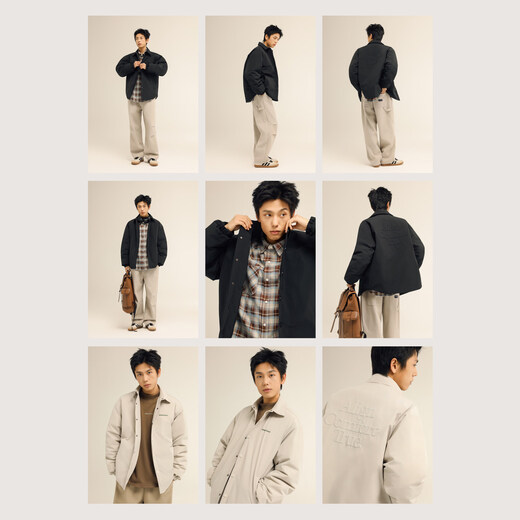 ACTUP吕小虎 冬季90白鸭绒夹克羽绒服男青少年轻薄外套翻领上衣潮 米色 L 175/92A