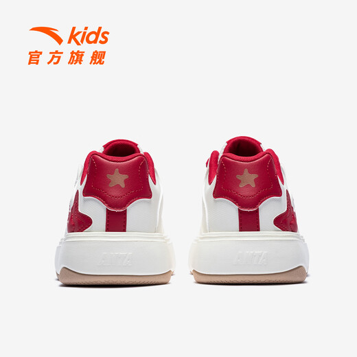 ANTA Children's Shoes Girls Soufflé Sneakers 2026 Spring New Year Red Student Campus White Shoes Children's Sports Shoes Ivory White/Elegant Red-5 37 Shoe Inner Length 23.5cm