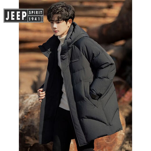 JEEP SPIRIT Jeep men's down jacket winter 2025 new mid-length hooded high-end jacket boys thickened and warm couple white M