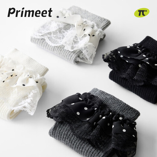 Pami polka dot socks for women, spring and autumn mid-calf socks, vertical striped lace cotton socks, miu style with small leather shoes, long socks, light gray - pack 1 pair, one size fits all (suitable for sizes 36-39)