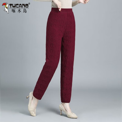 Woodpecker middle-aged and elderly thickened high-waisted German velvet silk cotton pants for women M mothers autumn and winter large D size warm and cold camel fleece bottoming purple 3XL