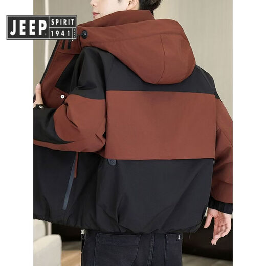 JEEP SPIRIT吉普羽绒服男士冬季潮牌2025新款韩版白鸭绒加厚保暖工装外套连帽 红色【8037】 XL 180【150-170斤】