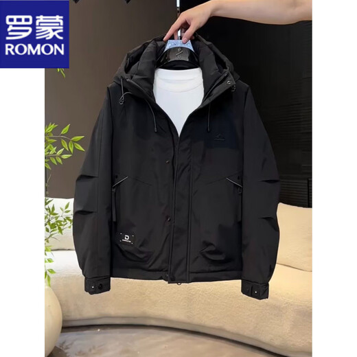罗蒙（ROMON）短款羽绒服男士2025冬季新款宽松户外鸭绒保暖工装冲锋衣外套男 姜黄色  罗蒙正品 M 建议体重100-125斤