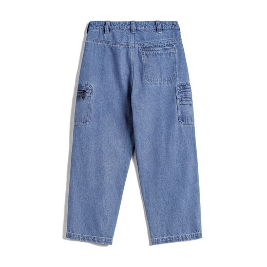 Madden Workwear American Washed Jeans Denim Loose Straight Japanese Style Pocket Drape Casual Long Pants Men's Spring Washed Blue Men's Jeans/American High Street Wide Leg Pants Men's Style/Machete Pants Men 33