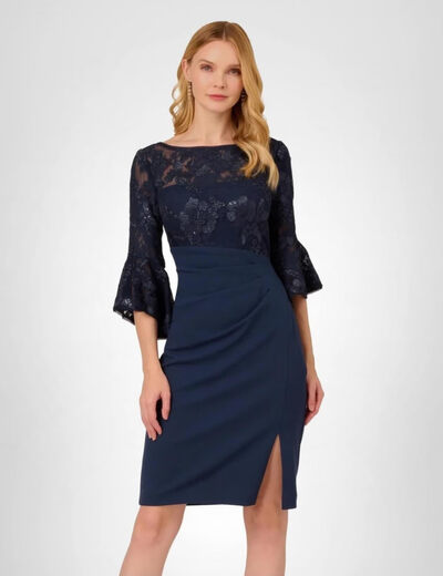 Adrianna Papell Women's Floral Lace Combo Dress Navy 16
