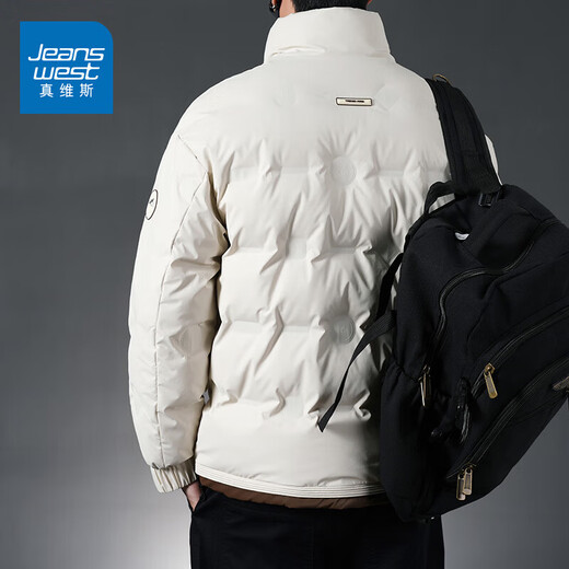 真维斯（Jeanswest）羽绒服男2025春秋新款潮流时尚鸭绒保暖御寒宽松外套上衣 9769米白色 M
