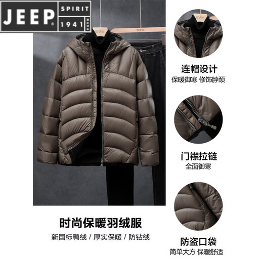 JEEP SPIRIT【高充绒】2025冬季新款轻薄羽绒服男女情侣排骨连帽加厚保暖外套 暗夜蓝 M 建议100-120斤