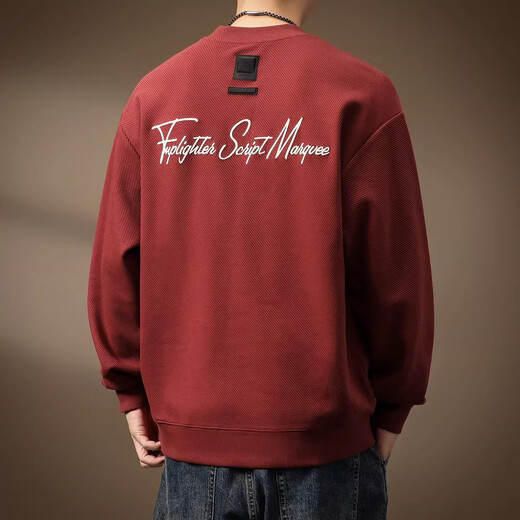 Noble color high-end heavyweight round neck sweatshirt men's trendy brand loose large size spring and autumn printed top pullover long-sleeved T-shirt