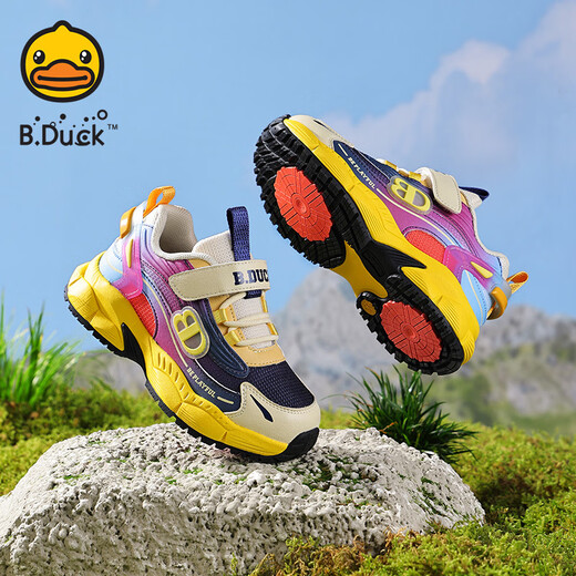 B.Duck Little Yellow Duck Children's Shoes Children's Sports Shoes 2026 Spring New Girls' Shoes Lightweight Outdoor Boys' Mesh Shoes Blue and Yellow Size 28 Suitable for Feet Length 17.0-17.5cm