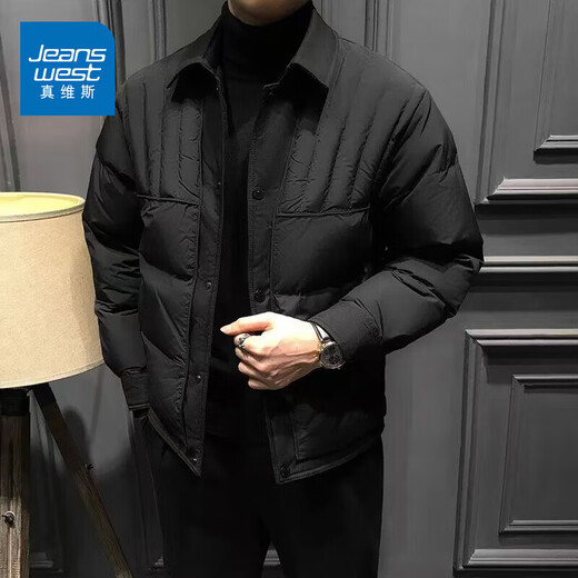 Jeanswest Jeanswest Короткий пуховик мужской зимний 2025 Новый утолщенный теплый ветрозащитный пуховик с лацканами мужской черный теплый и холодный L Рекомендуется 125-140 Jin Jin равен 0,5 кг