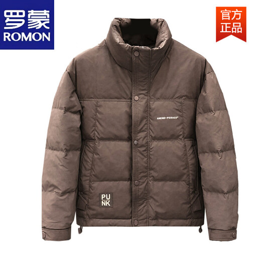 罗蒙（ROMON）高端磨砂面咖色羽绒服男款潮牌加厚保暖外套2026冬季新款男士上衣 黑色 3XL