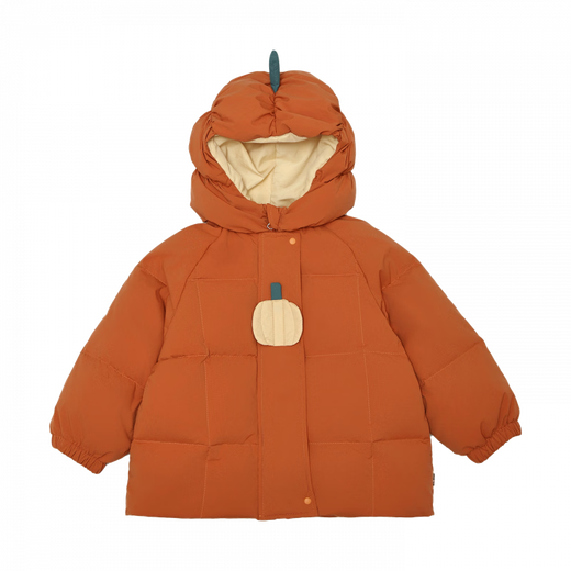 FHHUABD Girls Down Jacket Winter Clothing 2026 Children's Cotton Jacket Plus Velvet Thickened Cotton Clothes Baby Winter Style Jacket Orange 120 cm
