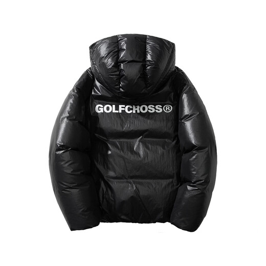 GOLFCROSS 90 velvet pleated glossy letter print strappy thickened hooded down jacket for men and women, black XL