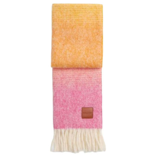 COACH Badge Gradient Leather Alpaca Polyamide Velvet Scarf Unisex Couple Style Pink Default F