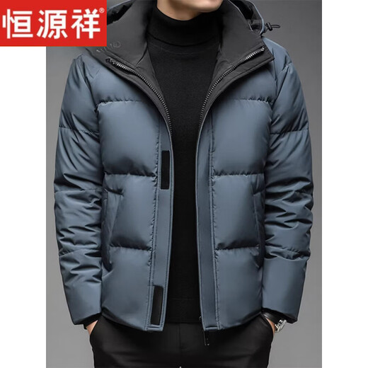 Hengyuanxiang light luxury winter new down jacket men's short thickened warm casual hooded cold-proof clothing men's winter jacket black 2XL 185 150-170Jin Jin equals 0.5 kg