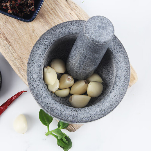Shijanu stone mortar, garlic mortar, household garlic pounder, garlic mortar, pressing and peeling garlic, old bluestone retro carving, polishing and cover