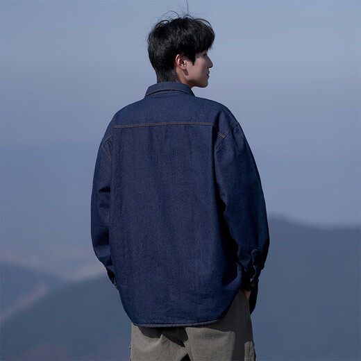 VUUG camisa de manga larga para hombre nueva camisa casual de moda estilo americano de Hong Kong top para hombre azul oscuro M