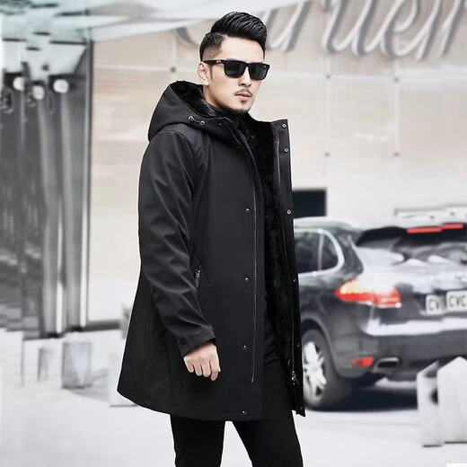 CHEVALPES международная брендовая парка первой линии, мужская зимняя новая куртка на подкладке из норкового меха средней длины с капюшоном, черная (без мехового воротника), большая норковая подкладка с рукавами из кроличьего меха 3XL 185